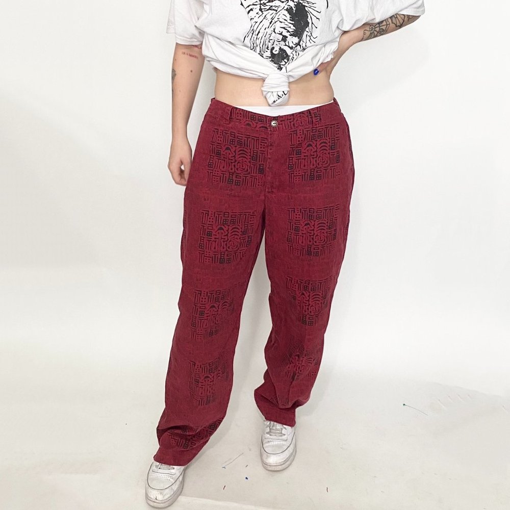Vintage chicos red black asian print pants